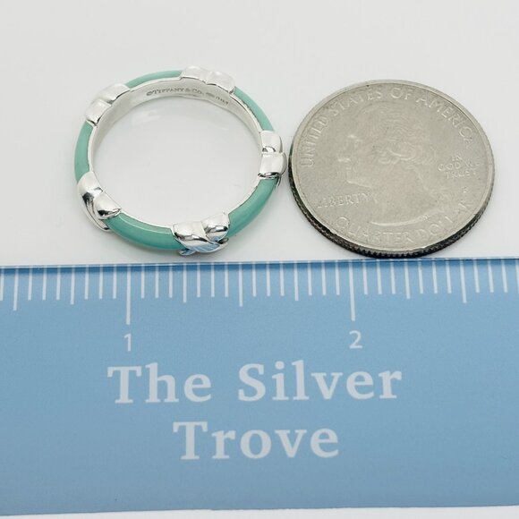 Size 8 Tiffany Signature X Kiss Ring in Blue Enamel and Sterling Silver - Picture 8 of 8